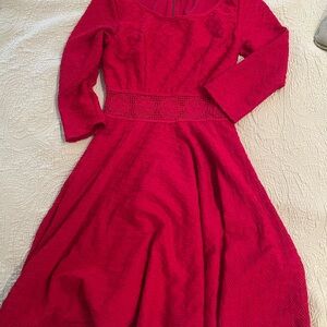 American Rag Red Fit and Flare Long Sleeve Dress